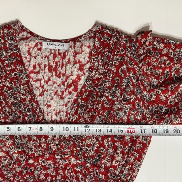 Pampelone Floral Dress Pleated Ruffle Deep V-Neck Puff Sleeve Tiered Babydoll - Picture 11 of 15